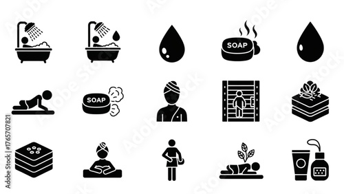 Spa and Wellness Icons Symbolic Illustrations Representing Relaxation and Care