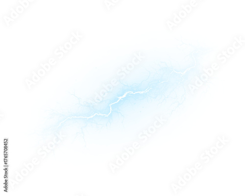 Realistic 3D lightning flash on transparent background. Dynamic electric energy arcs across the scene, symbolizing strength and illumination. PNG