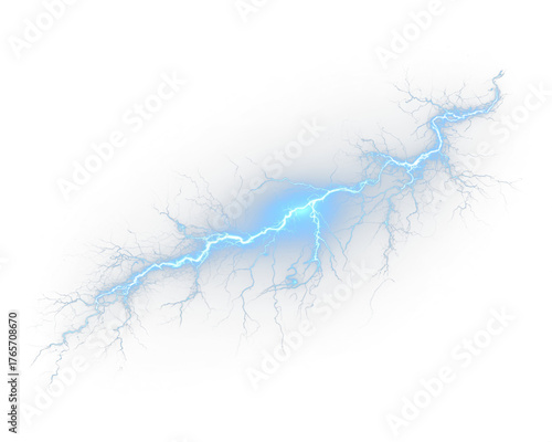 Electric storm effect with neon blue lightning streaks. Sparks fly across dark clouds, enhancing dramatic and atmospheric intensity of the scene. PNG