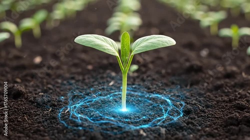 Dynamic young plant glowing with energy, promising agricultural innovation and sustainable future growth