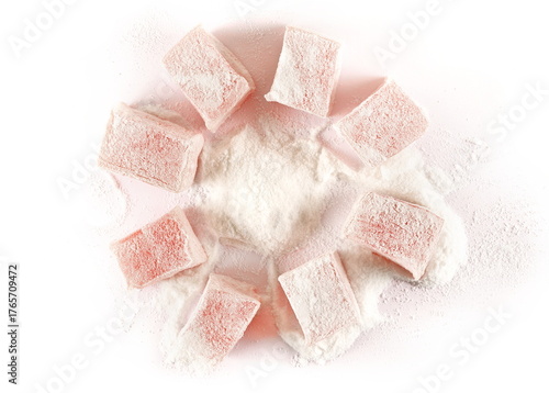Turkish delight isolated on white background, top view	