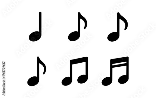 Music note icons set: basic black symbols for creative design projects