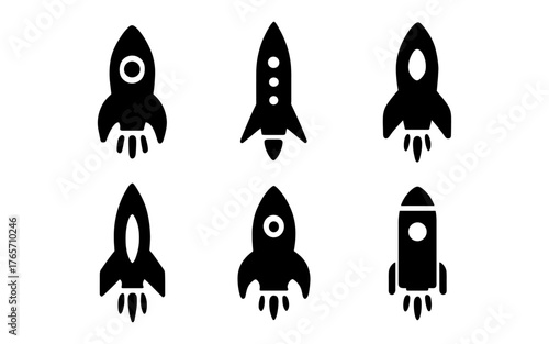 Set of six rocket silhouettes with minimal design for creative projects