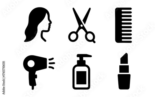 Essential hair salon icons for beauty and grooming in chic silhouette style