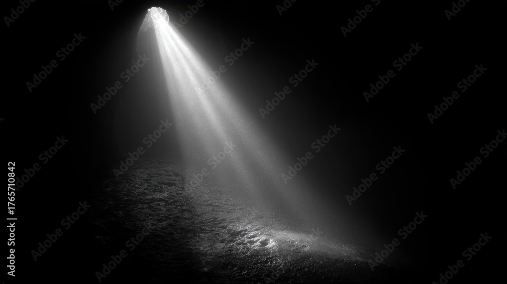 Fototapeta premium Dramatic Light Beam in Dark Cave Black and White