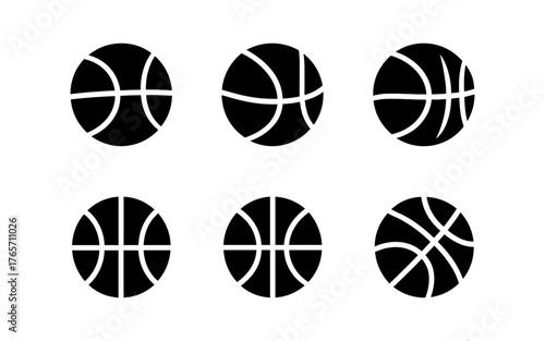 Set of minimalist basketball icons featuring six unique art designs