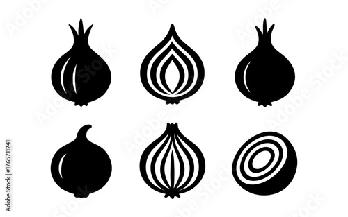 Set of onion silhouettes in monochrome for culinary design