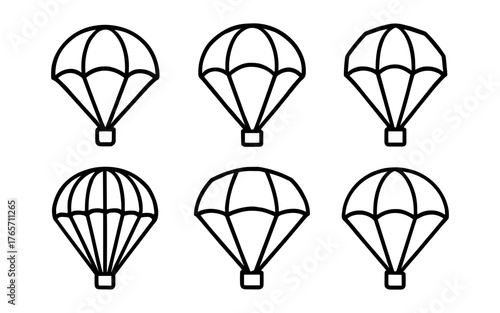 Minimalist parachute icons collection in outline style