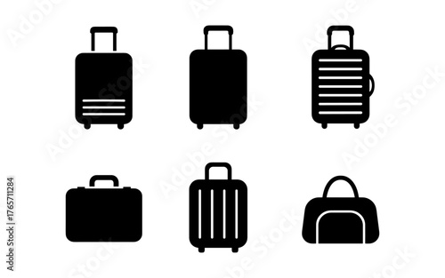 Minimalist silhouette travel bags and luggage icons set