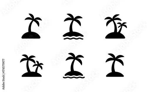 Tropical island palm trees silhouettes set for design projects