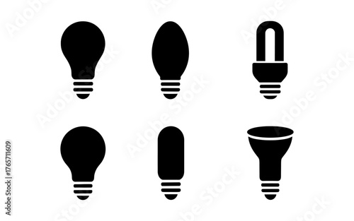 Set of light bulb silhouettes: classic, modern, and compact designs