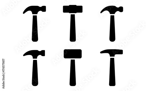 Hammer and mallet silhouettes set for construction and carpentry tools