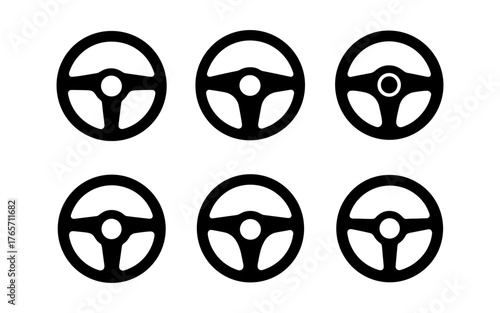 Minimalist car steering wheel icons set with various designs