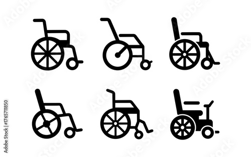 Minimalist set of wheelchair icons for accessibility design projects