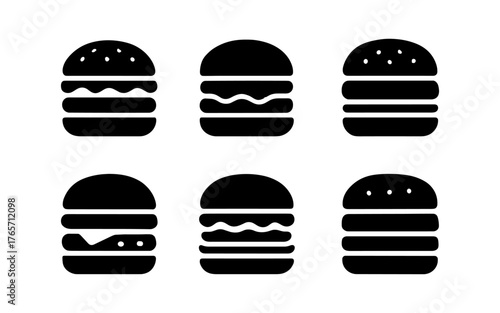 Minimalistic burger silhouettes: classic fast food icons in black and white