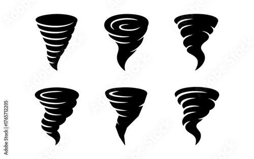 Silhouette tornado icons in various spiral designs