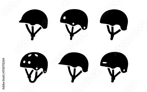 Set of bicycle helmets in silhouette style with vent designs
