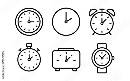 Minimalist line art clocks collection featuring analog and digital designs