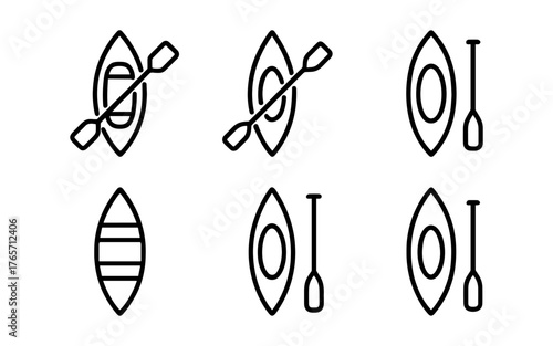 Minimalist canoe and paddle icons in black and white