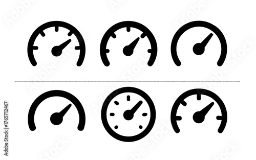 Set of minimalist speedometers and gauges in modern icon design