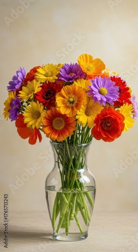 Wallpaper Mural Vibrant bouquet of mixed spring blossoms displayed in a clear glass vase Torontodigital.ca