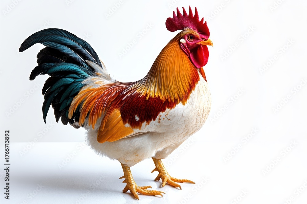 Fototapeta premium Colorful rooster stands proud highlighting farm life and poultry care techniques