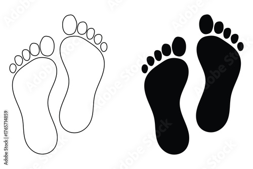 Hand draw human barefoot footprint icon vector symbol. Foot imprint icon collection. Fill and outline footprints icon. Vector illustration.