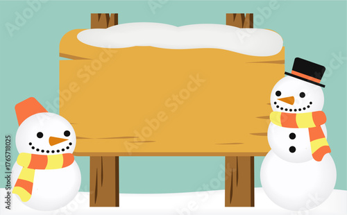雪だるまと立て看板フレーム　Snowman and signboard frame