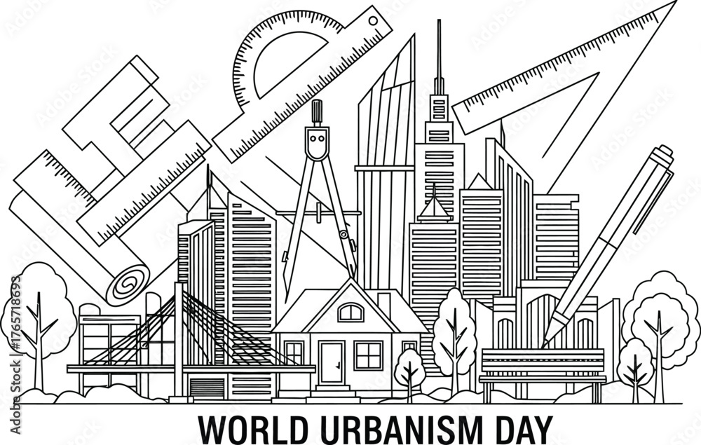 Fototapeta premium Vector art of world urbanism day with buildings