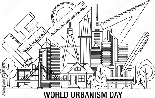 Vector art of world urbanism day with buildings