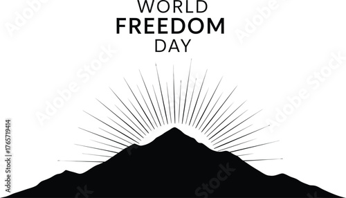 Vector art of world freedom day with mountain and sun