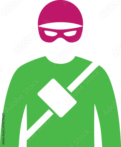 Illustration of a green and pink jockey isolated on white background, a professional rider in horse racing sport