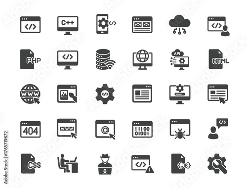Set of Web Development Icons. Solid icon series