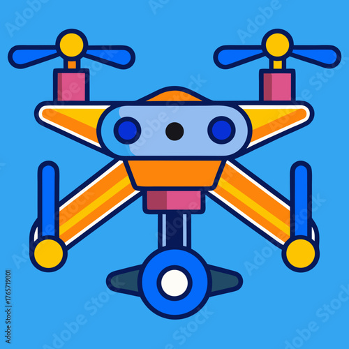 A Drone Flying in the Air with Blue Background