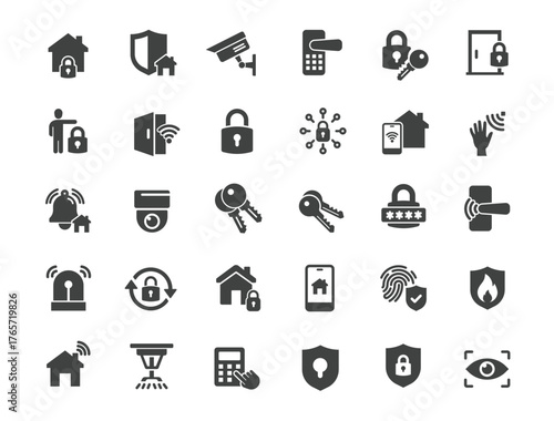 Set of Home Security Icons. Solid icon series
