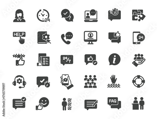 Set of Customer Support Icons. Solid icon series