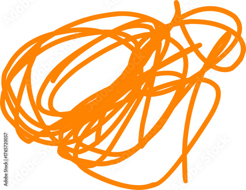 Abstract orange scribble lines on white background. Dynamic chaotic sketch art representing creativity, spontaneity, and modern expression.