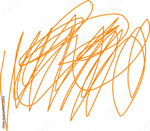 Abstract orange scribble lines on white background. Dynamic chaotic sketch art representing creativity, spontaneity, and modern expression.