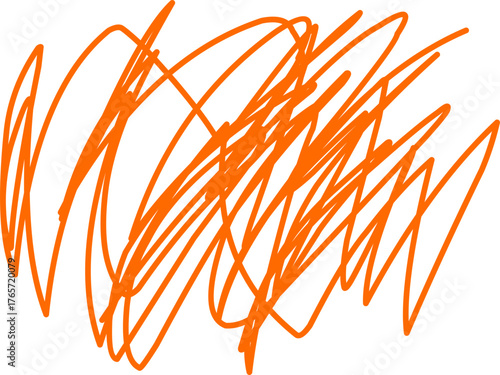 Abstract orange scribble lines on white background. Dynamic chaotic sketch art representing creativity, spontaneity, and modern expression.