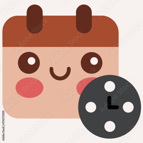 Cute Calendar and Clock Icon in Flat Vector Design