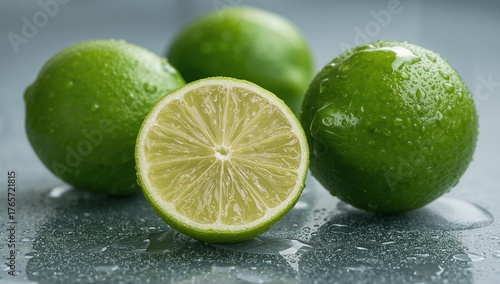 Green Citrus Still Life. A Play of Spheres, Slices, and Subtle Reflections.