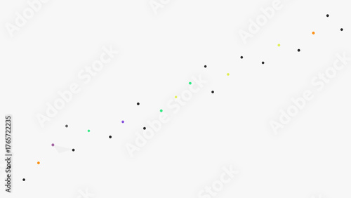 Abstract representation of data points scattered across a light gray background with a subtle upward trend and varying colors