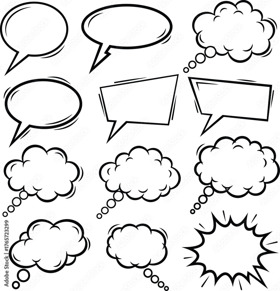 Fototapeta premium set of comic speech bubbles, set of speech bubble silhouette, comic burst, speech bubble, comic sticker, Comic explosion speech bubble vector, comic book art, pop art
