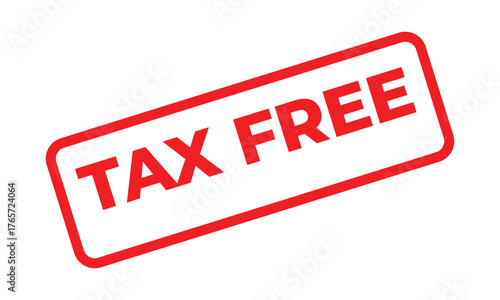 Red “TAX FREE” stamp label on a white background, representing exemption, discount, or duty-free shopping. Ideal for finance, retail promotion, marketing, and economic concept visuals.