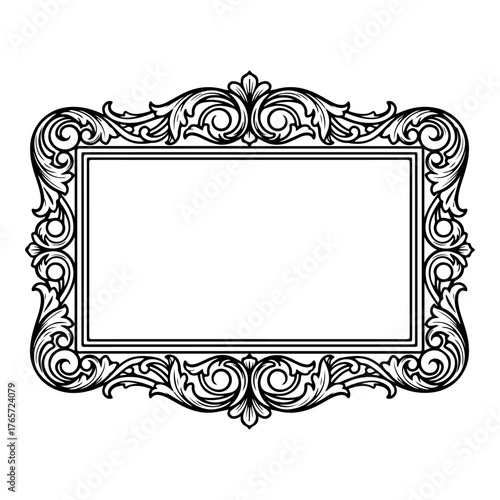 Black Frame with Vintage Rolled Lines – Baroque Vector Frame Illustration