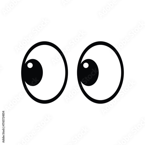 Cartoon eyes icon with two round pupils looking sideways on a white background. Simple vector design representing watching, attention, curiosity, observation, and visual expression concept.