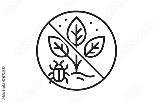 Prohibition sign against plant pests and harmful insects symbolizing pesticide restriction or protection