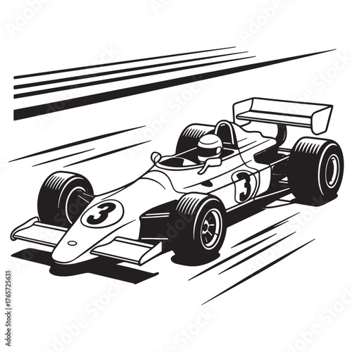 Black and white race car in action with driver vector image
