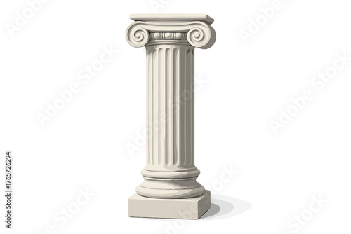 Detailed classical architectural element featuring a white marble Ionic column and capital on a square base