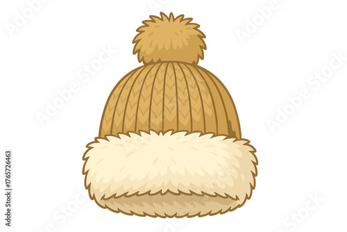 Cozy knitted winter hat accessory featuring a fluffy pom-pom and soft faux fur brim